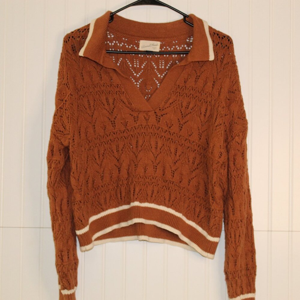 Universal Thread Burnt Orange Crotchet Style Collared Sweater Size Large